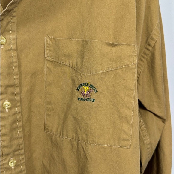 Beverly Hills Polo Club Button-Up Shirt Men’s XL Tan Logo Pocket Cotton - Picture 4 of 8